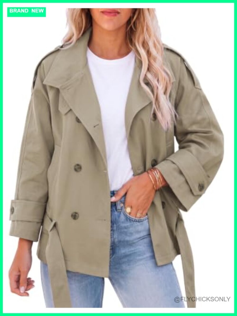 Womens Cropped Trench Coat Double Breasted Belted Jacket